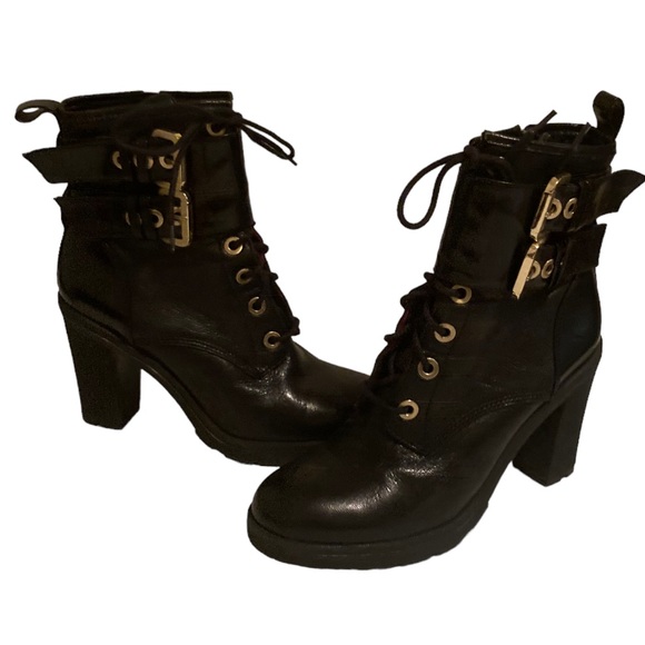 Guess Black Finlay High Heel Combat Boots Size 8M - Picture 9 of 12